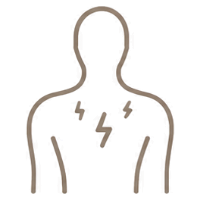 Outline of a torso with tension marked at the upper back and neck